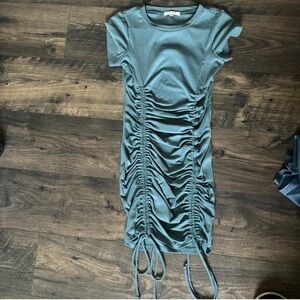 Blue Ruched Tie Front Bodycon Mini Dress